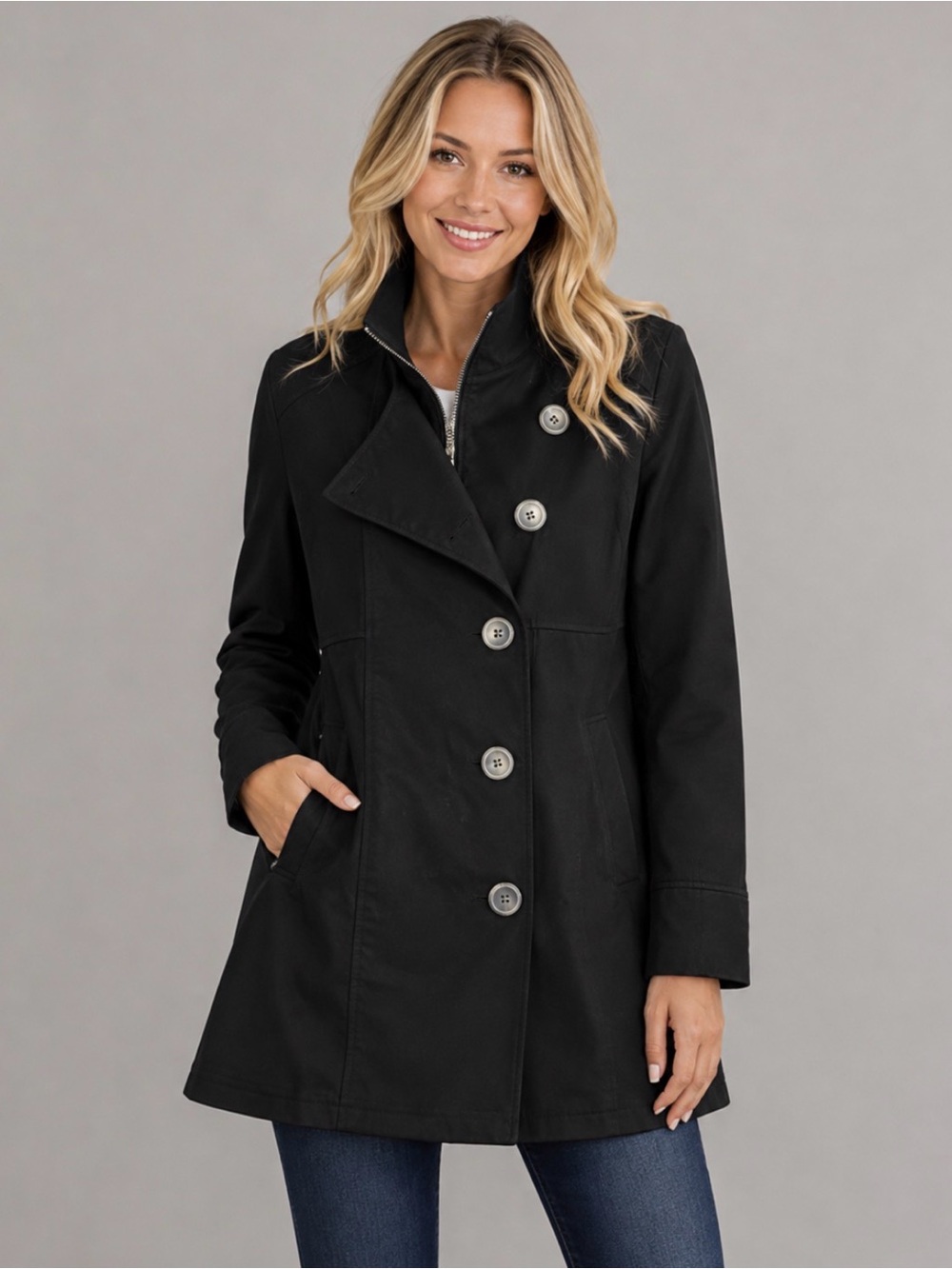 PrAna Women’s Martina Long Heathered Jacket Trench Coat - Black (S)